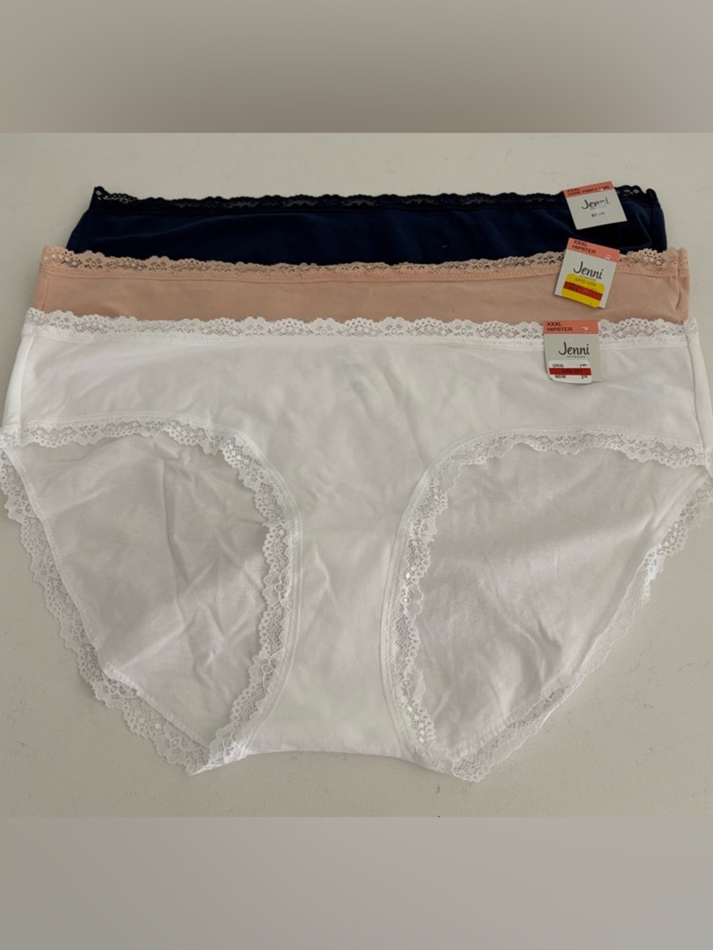 Jenni Intimates Lace Trim Panty Lot of 3 NWT